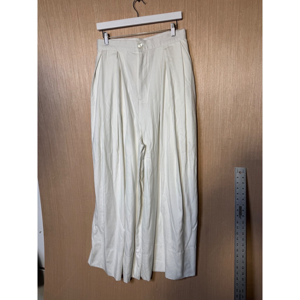 Marrakshi Life White Handwoven Cotton Wide Leg Pleated Trousers Pants Morocco